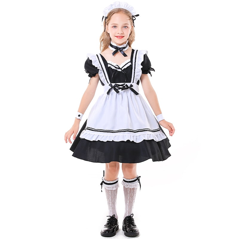 Girls Maid Costume Cosplay Uniform Outfit Dress Clothes Restaurant Work Set