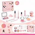 thumbnail image 1 of Girls Makeup Toy Set Pretend Play Cosmetics with Brushes Mirror Washable Accessories Role Play Gift for Kids Birthday Christmas(Pink), 1 of 8
