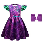 Girls Mal Costume Flying Sleeve Dress Halloween Party Cosplay Outfit
