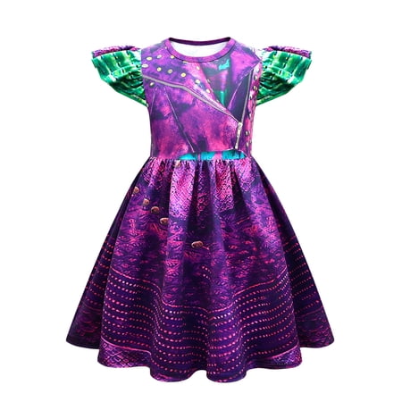 Girls Mal Costume Flying Sleeve Dress Halloween Party Cosplay Outfit