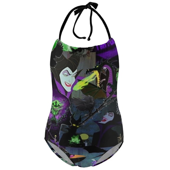 Girls Male-Ficen Bathing Suit One Piece Halter Neck Strap Swimwear