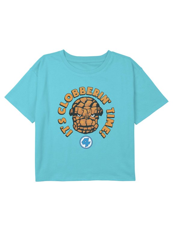 Girls Marvel: Fantastic Four It's Clobberin' Time Quote Graphic Cropped T-Shirt