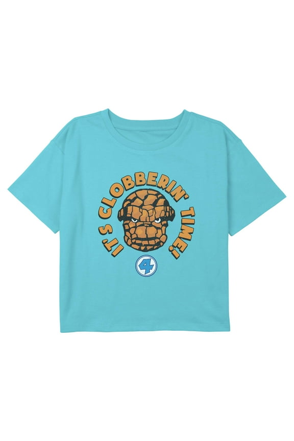 Girls Marvel: Fantastic Four It's Clobberin' Time Quote Graphic Cropped T-Shirt