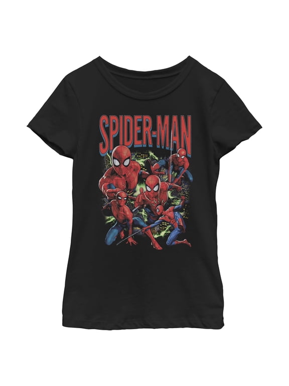 Girls Marvel: Spider-Man Spidey Comic Poses Collage T Shirt