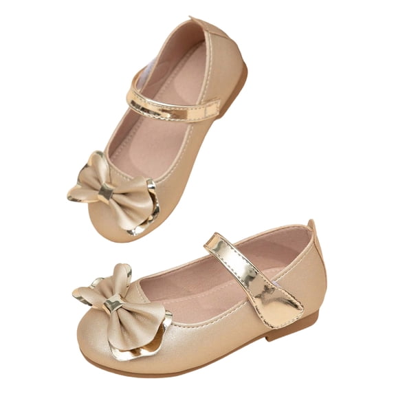 Girls Mary Jane Dress Shoes Bow Uniform School Shoes Summer Closed Toe Ballet Flat Shoes for Wedding Party Gold 11 Little Kid