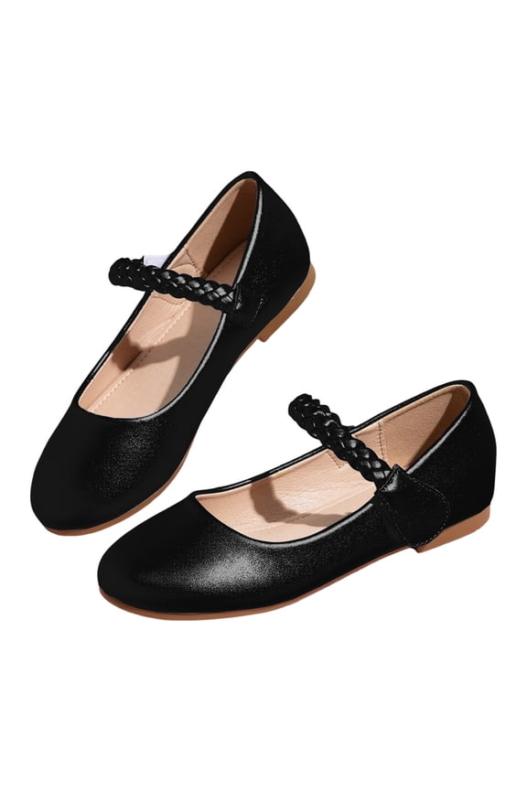 Girls Mary Jane Dress Shoes Princess Ballet Flat Shoes Braided Strap Casual Slip on School Shoes Black 12 Little Kid