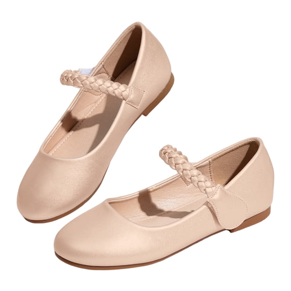 Girls Mary Jane Dress Shoes Princess Ballet Flat Shoes Braided Strap Casual Slip on School Shoes Khaki 12.5 Little Kid