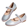 thumbnail image 1 of Girls Mary Jane Dress Shoes Princess Ballet Flat Shoes Braided Strap Casual Slip on School Shoes Silver 13 Little Kid, 1 of 5