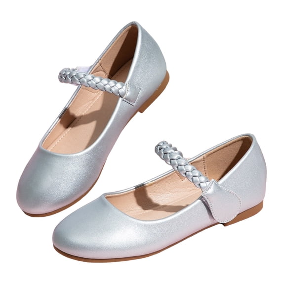 Girls Mary Jane Dress Shoes Princess Ballet Flat Shoes Braided Strap Casual Slip on School Shoes Silver 13 Little Kid