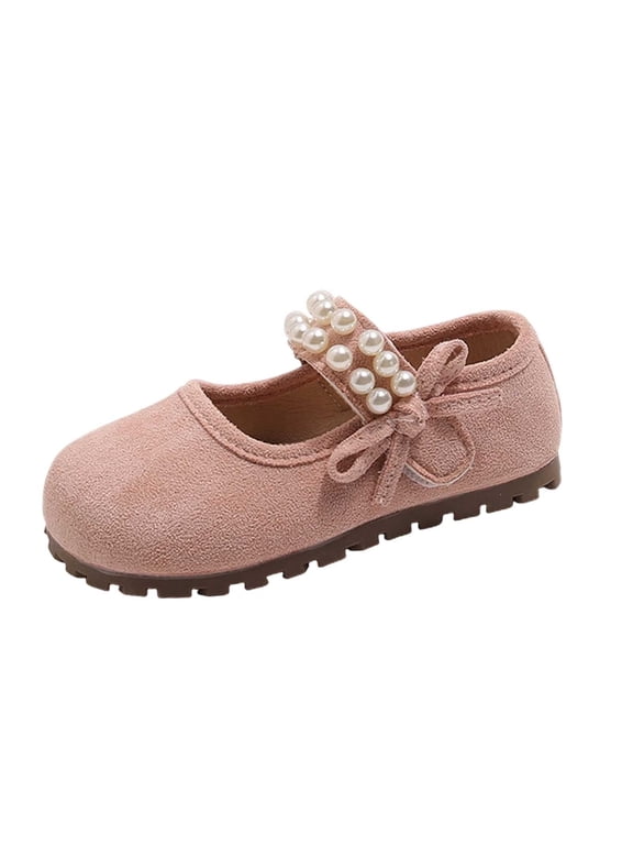 Girls Mary Jane Dress Shoes for Girl Ballet Flats PU Round Toe Little Kids Princess Wedding Shoes Pink 12 Little Kids