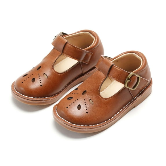 Girls Mary Jane Flats Toddler Kids School Uniform Party Dress Shoes(A68 Brown/8M)