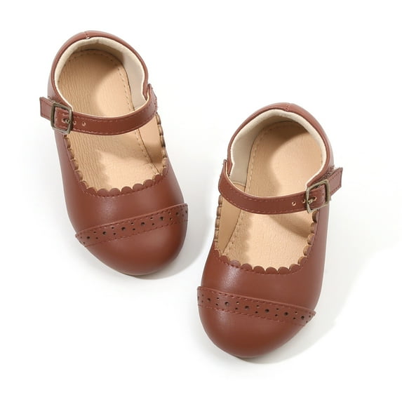 Girls Mary Jane Flats Toddler Kids School Uniform Party Dress Shoes(AF322 Brown/7M)