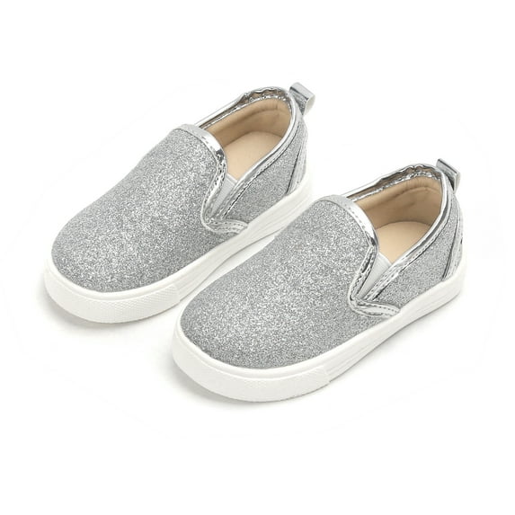 Girls Mary Jane Flats Toddler Kids School Uniform Party Dress Shoes(AS32 Silver/13M)