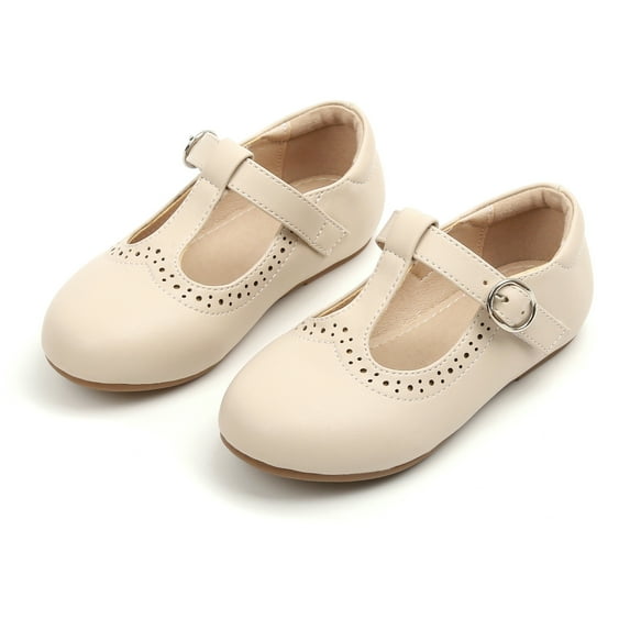 Girls Mary Jane Flats Toddler Kids School Uniform Party Dress Shoes(AX310 Beige/11M)