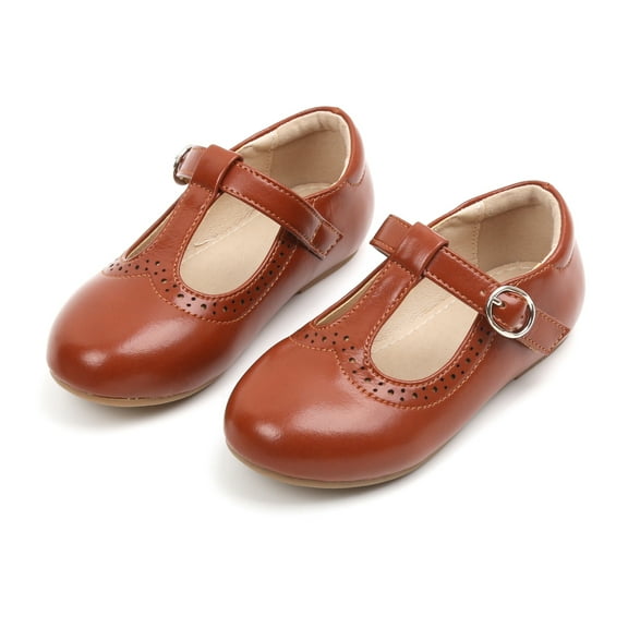 Girls Mary Jane Flats Toddler Kids School Uniform Party Dress Shoes(AX310 Brown/10M)