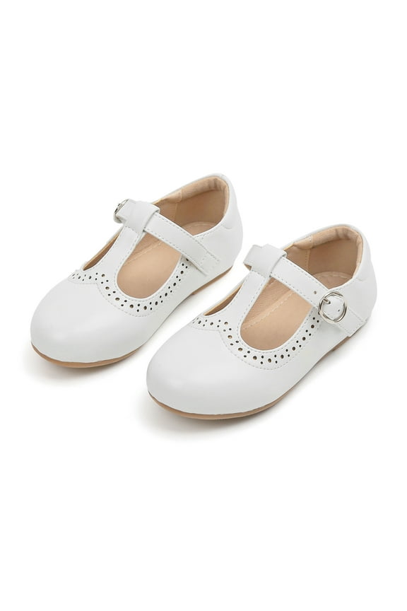 Girls Mary Jane Flats Toddler Kids School Uniform Party Dress Shoes(AX310 White/3M)
