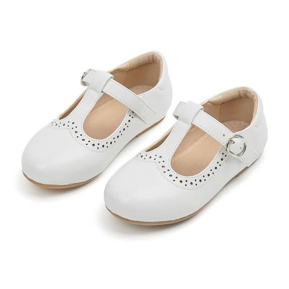 Girls Mary Jane Flats Toddler Kids School Uniform Party Dress Shoes(AX310 White/3M)