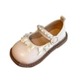 thumbnail image 1 of Girls Mary Jane Flats With Bow and Pearl Dress Shoes for Kids Little Kid Non-Slip Patent Faux Leather Wedding Party Shoes Beige,Size 11, 1 of 9
