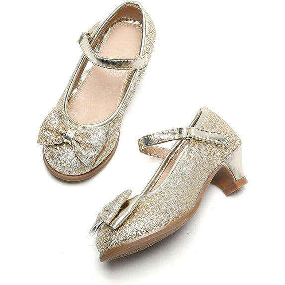 Girls Mary Jane Glitter Shoes Low Heel Princess Flower Wedding Party Dress Pump Shoes for Kids Toddler