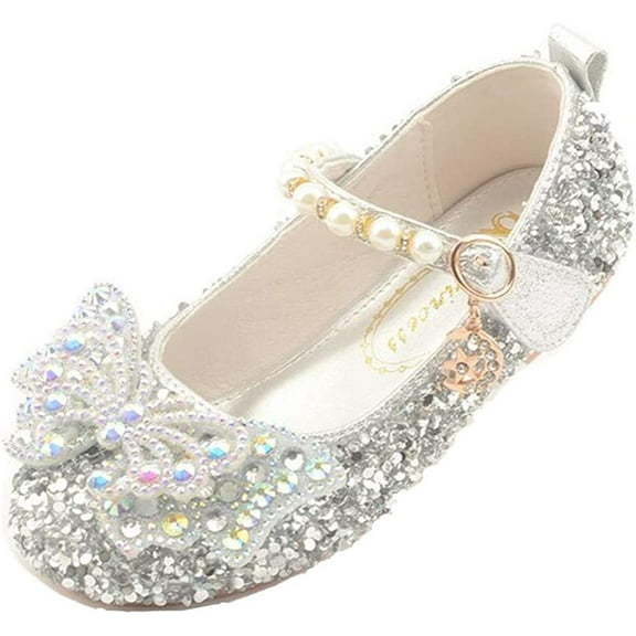 Girls Mary Jane Glitter Shoes Princess Ballerina Ballet Flats Flower Wedding Party Dress Shoes for Kids Toddler