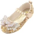 thumbnail image 1 of Girls Mary Jane Glitter Shoes Princess Ballerina Ballet Flats Flower Wedding Party Dress Shoes for Kids Toddler, 1 of 5