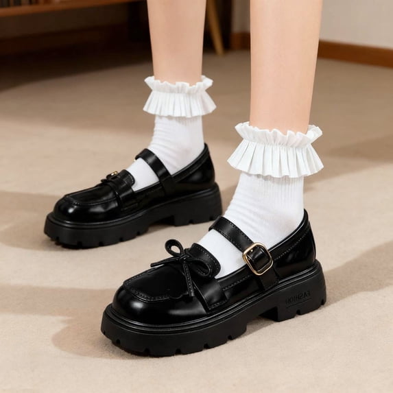 Girls Mary Jane Platform Shoes Chunky Sole Adjustable Buckle Strap Comfortable Casual Black School Shoes for Kids,Size 10-10.5T