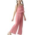 thumbnail image 1 of Girls Match Brunch Top Vest Pants 2PC Sets for Girl Ruffle Camisole Tank 2 Piece Straight Leg Basic Long Leg Summer Fall Pants 2PC Sets 2026 6 Years, 1 of 9