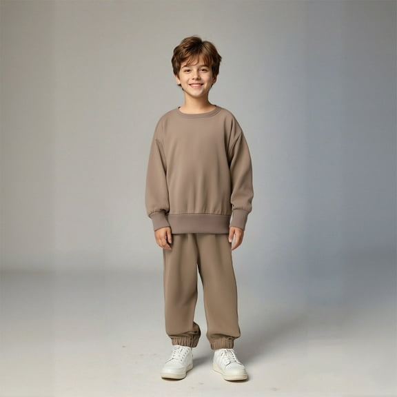 Girls Matching Sets Long Sleeve Crewneck Brown Loose Fashion Sweatshirts Jogging Pants 2 Pcs Fall Winter Clothes 12-13 Years Boys Clothes Boys Girls Fashion