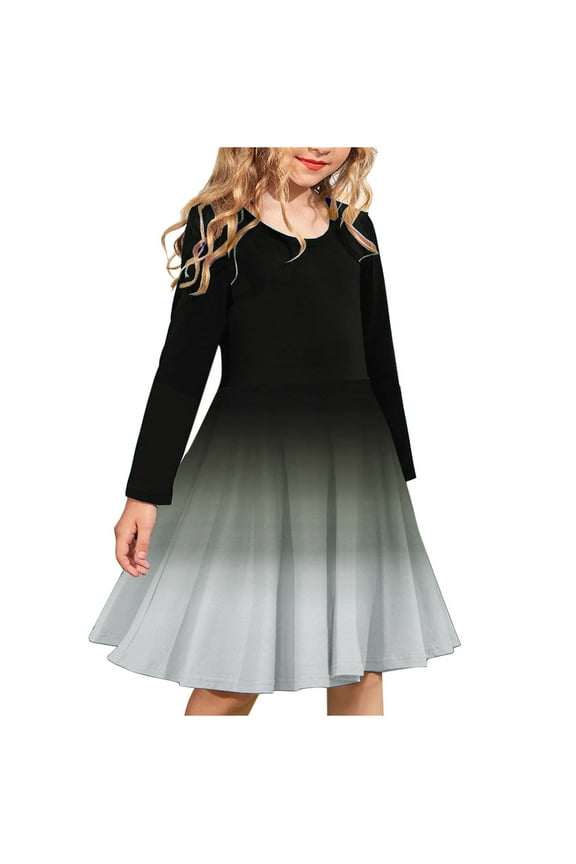 Girls Maxi Dress Long Sleeve Girls Long Sleeve Stretchy Dress a Line Twirly Skater School Recital Dress Long Sleeve Round Neck Dress Girls Party Dresses Black 5Y