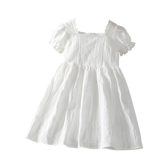 Girls Maxi Dress Long Sleeve Kids Girls Short Sleeve Dress Toddler Casual Dresses Summer Solid Color Cotton Flowy Sundress Puff Sleeve Cotton Dress for Kids White 5Y