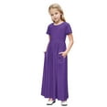 thumbnail image 1 of Girls Maxi Dress Short Sleeve Crew Neck Holiday Dress Summer Casual Long Dresses with Pockets for 4-14 Years, 1 of 5