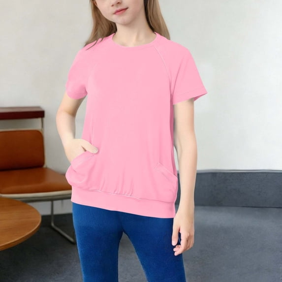 Girls' Medium to Large Hooded Pullover Sweatshirt with Double Pockets for Casual Wear