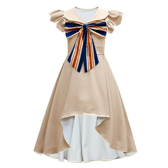 Girls Megan Costume Dress Long Sleeve Bowknot Halloween Outfit for 4-12Y