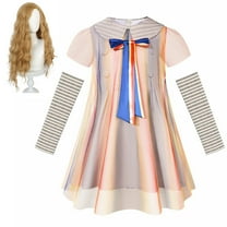 Girls Megan Costume Dress Set Halloween Horror Dress with Wig Gloves, Size 3-9