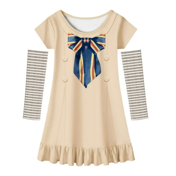Girls Megan Costume Dress Short Sleeve Halloween Cosplay Outfit w/Sleeves