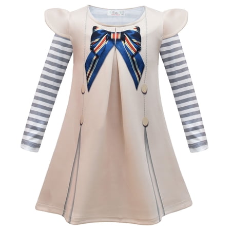 Girls Classic Fashion Doll Costume Dress with Striped T-Shirt Halloween Dress Up Cosplay Outfit