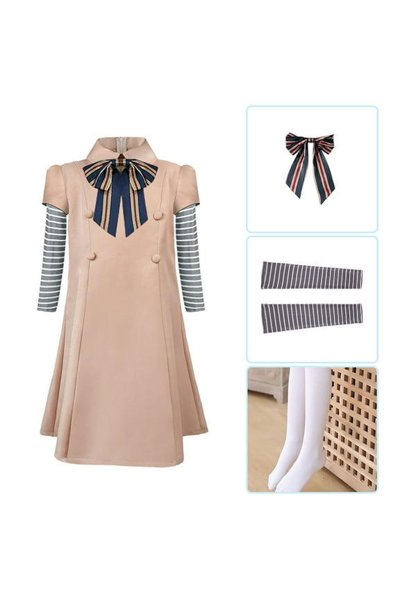 Girls Megan Dress Cosplay Set, Big Bowknot Fancy Outfit Set, 4PCS, 4-9 Years