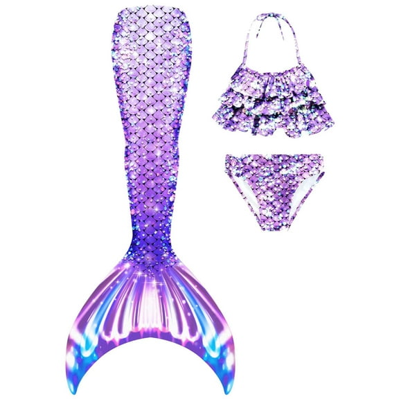 Girls Mermaid Bathing Suit 3PCS Cute Ruffle Tankini Swimsuits with Underwear Fish Tail Kids Beach Swimwear 3-11Y