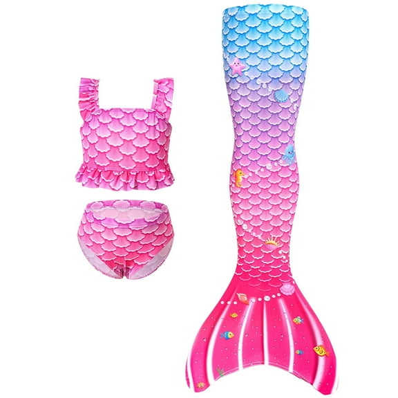 Girls Mermaid Princess Bathing Suit - Kids Cute Star Print Bikini Swimwear Sets - Swimming Costume Dress Up Outfits