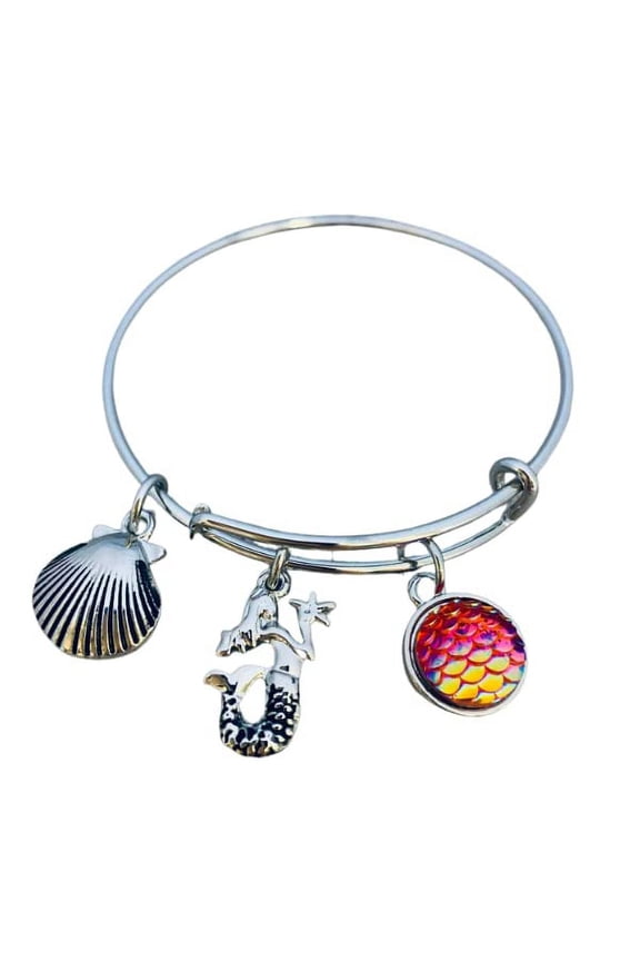 Girls Mermaid Charm Bangle Bracelet, Mermaid Sequin Tail Jewelry for Girls, Teens, and Women.
