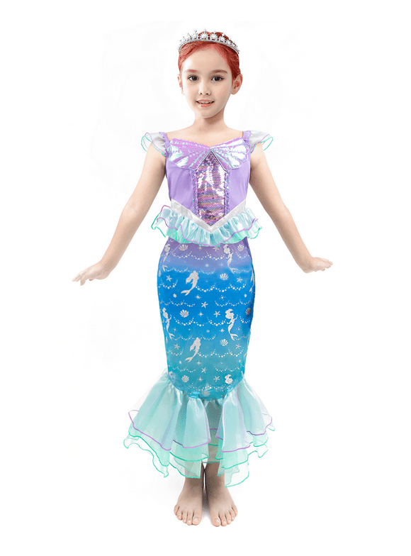 Girls Mermaid Costume, Kids Princess Ariel Fancy Dress up Clothes 3-8 Years