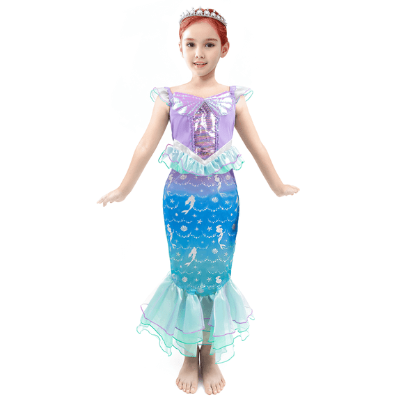 Girls Mermaid Costume, Kids Princess Ariel Fancy Dress up Clothes 3-8 Years