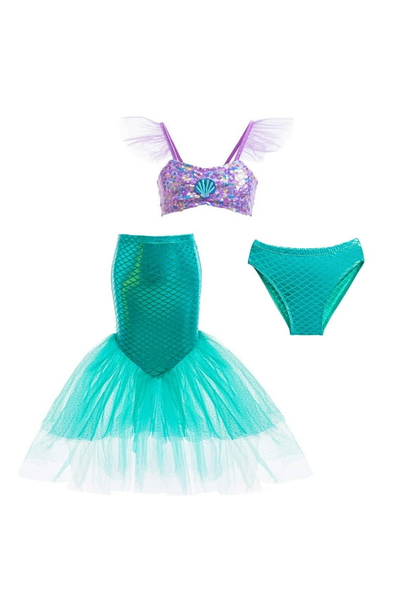 Girls Mermaid Costume Outfits Halloween Tank Skirt Briefs Dress up, Size for 2-7 Year