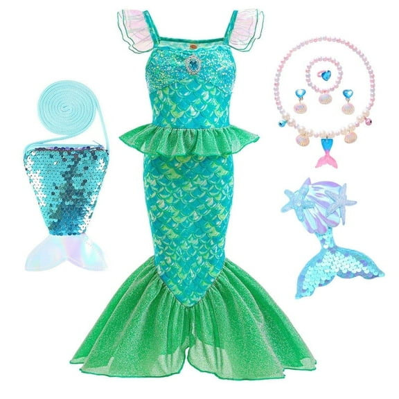 Girls Mermaid Costume Princess Dress Up Outfits with Accessories Birthday Party Halloween Cosplay