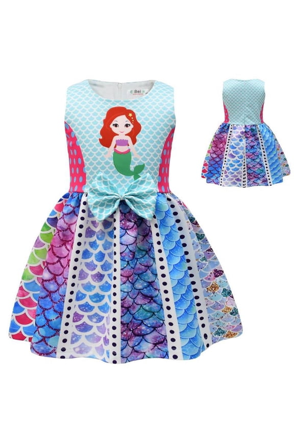 Girls Mermaid Dresses Casual Summer Sundress Kids Sleeveless Princess Birthday Party Dress Up
