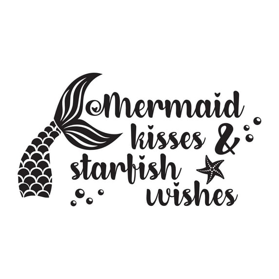 Girls Mermaid Kisses Starfish Wishes Adorable Quote Wall Decal Decoration Cute Mermaid Tail Kids Girls Under The Sea Starfish Lasts Years and Easily Removable - Size: 20 In(W) x 10 In(H)