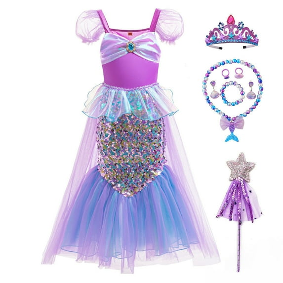 Girls Mermaid Princess Costume Sequins Party Dress with Accessories