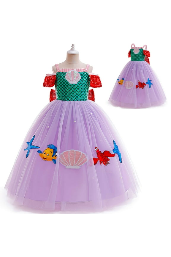 Girls Mermaid Princess Dress Ariel Costume Halloween Birthday Gown for 5-6Y