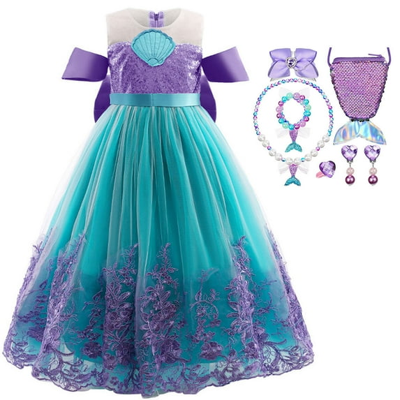 Girls Mermaid Princess Dress Lace Tutu Costume Ariel Skirt Birthday Wedding Party Ball Gown