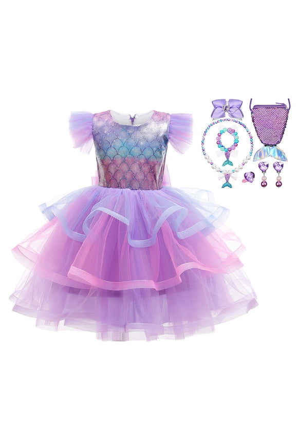 Girls Mermaid Princess Dress Ruffles Halloween Christmas Wedding Outfit